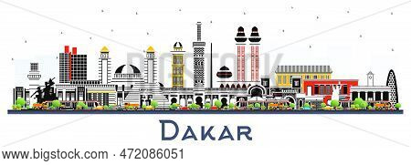Dakar Senegal City Skyline With Color Buildings Isolated On White. Vector Illustration. Business Tra