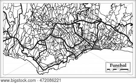 Funchal Portugal City Map In Retro Style. Outline Map. Vector Illustration.