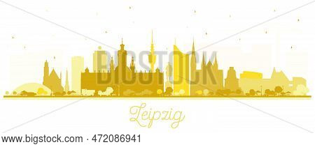 Leipzig Germany City Skyline Silhouette With Golden Buildings Isolated On White. Vector Illustration