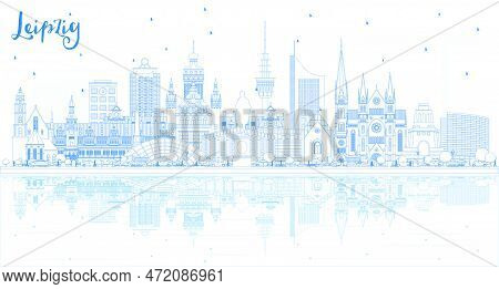 Outline Leipzig Germany City Skyline With Blue Buildings And Reflections. Vector Illustration. Busin