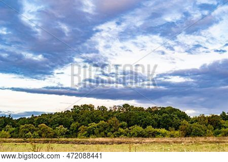 Beautiful Horizon Scenery In Village Meadow On Color Natural Background