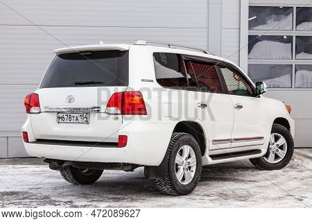Novosibirsk, Russia - 04.03.2023: Rear View Of Toyota Land Cruiser 200 J200 2013 Year White Color Af