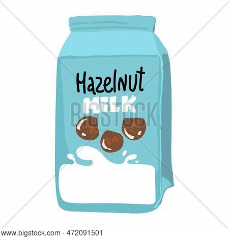 Vegan Hazelnut Milk In Glass Bottle, Alternative Non Dairy Drink, Vector Illustration On White Backg