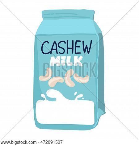 Vector Illustration Of A Cashew Milk Bottle. Vegetable Milk From Nuts. Lactose-free Milk. Vegan Milk