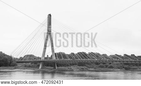 Concrete Pylon With Attached Tie Rods Of Swietokrzyski Cable-stayed Bridge Over Vistula River In War