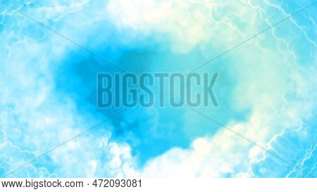 Bright Blue Clouds Tonnel To Heaven Or Paradise, Frame For Content - Abstract 3d Rendering