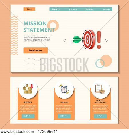 Mission Statement Flat Landing Page Website Template. Revenue, Timeline, Product Discription. Web Ba