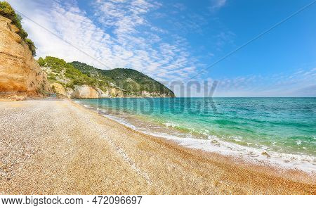 Astonishing View On Vignanotica Beach On The Coast Of Gargano National Park. The Most Beautiful Coas