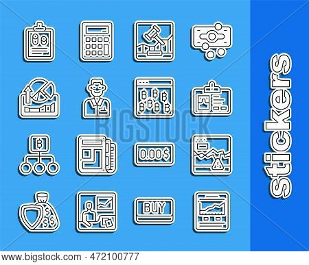 Set Line Website With Growth Graph, Failure Stocks Market, Identification Badge, Online Internet Auc