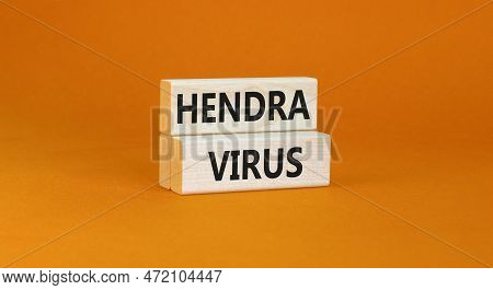 Hendra Virus Symbol. Concept Words Hendra Virus On Wooden Block. Beautiful Orange Table Orange Backg