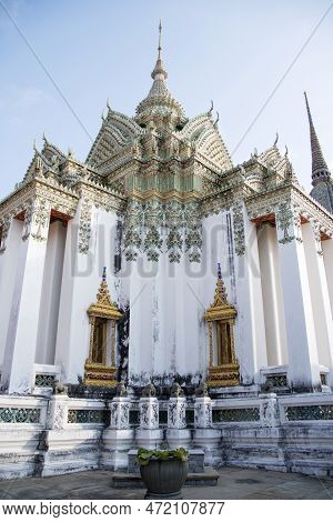 Magnificent Exteriors Of Phra Mondop In Wat Pho, Bangkok. This Scripture Hall Has Its Own Library Fi