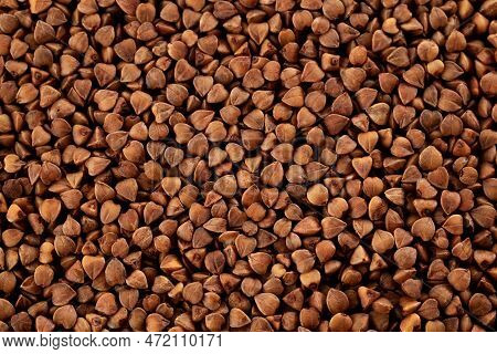 Buckwheat Groats Background. Macro. Close-up. Top View.