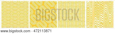 Set Of Modern Seamless Patterns In Asian Japan And Chinese Style. Illustration Of Pasta And Noodles.