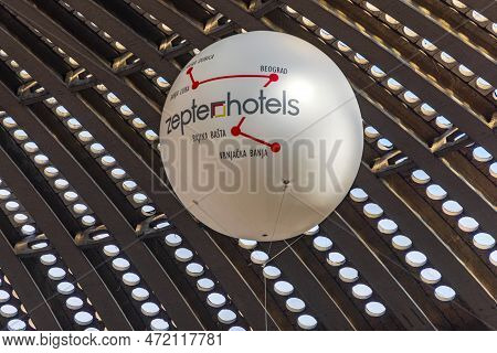 Belgrade, Serbia - February 23, 2023: Helium Balloon Zepter Hotels Promotion At International Touris