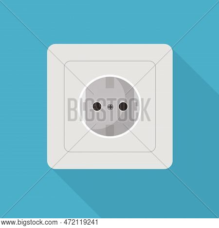 Power Socket In Flat Style. Electricity Socket On Wall With Shadow. Vector Stock