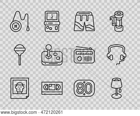 Set Line Photo, Floor Lamp, Short Pants, Vhs Video Cassette Tape, Yoyo Toy, Joystick, 80s Retro And 