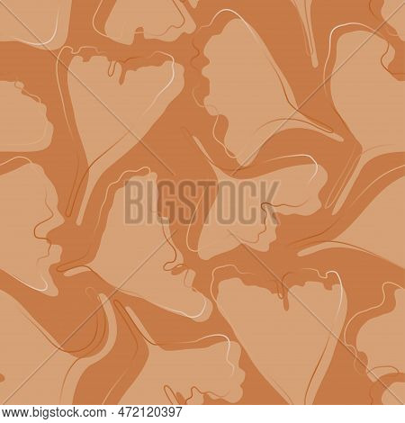 Abstract Luxury Ginkgo Leaves Seamless Pattern. Autumn Moochrome Foliage Backgound With Jinkgo Bilob