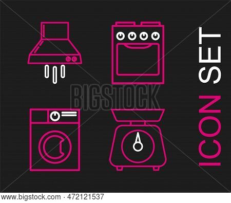 Set Line Scales, Washer, Oven And Kitchen Extractor Fan Icon. Vector
