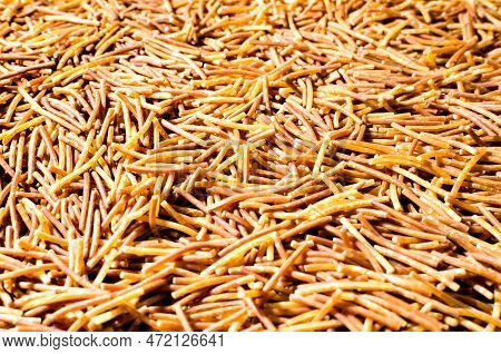 Close Up Of Cooked Polyphosphate Noodles. Food Pasta