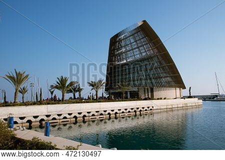 Ayia Napa, Cyprus, January 26 2023: The New Ayia Napa Marina With Modern Architecture Buildings Unde