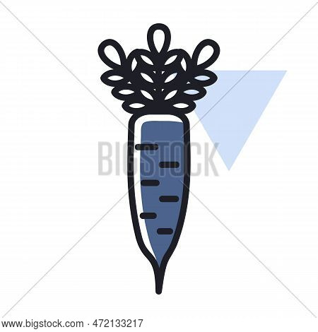 Japanese Daikon Radish With Leaf Isolated Vector Icon. Vegetable Sign. Graph Symbol For Food And Dri