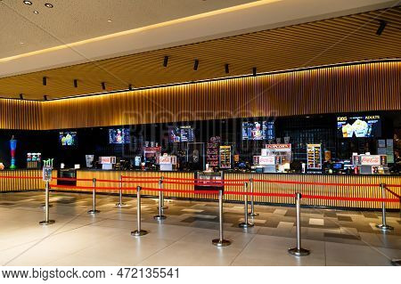Sibiu, Romania - May, 2 2022: Empty Snack Bar In Cinegold Cinema In Promenada Mall, One Of The Bigge