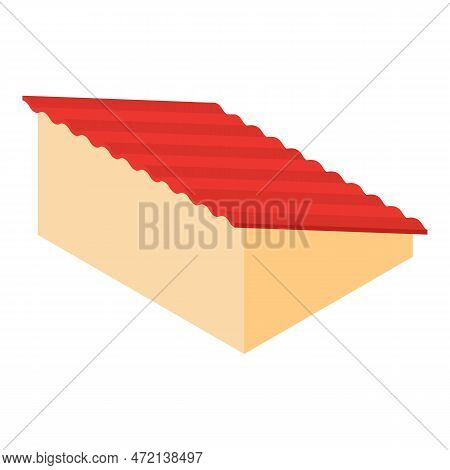 Slate Roof Icon Isometric Vector. New Red Sloped Roof Of Residential Building. Construction And Repa