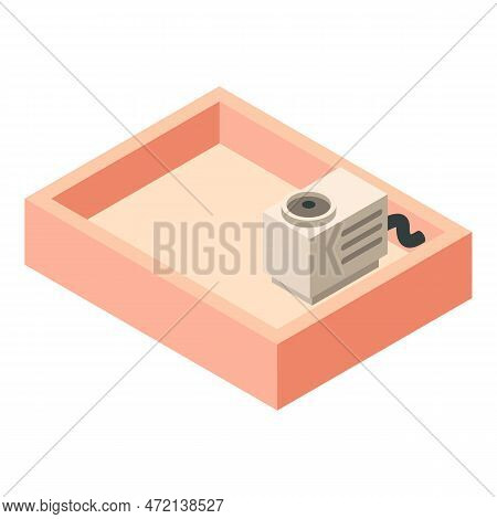House Roof Icon Isometric Vector. New Roof With Outdoor Unit Of Air Conditioner. Construction And Re