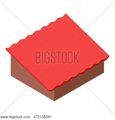 Red Roof Icon Isometric Vector. New Red Modern Roof Of Residential Building Icon. Construction And R