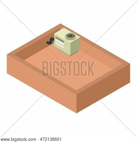 New Roof Icon Isometric Vector. House Roof With Outdoor Unit Of Air Conditioner. Construction And Re