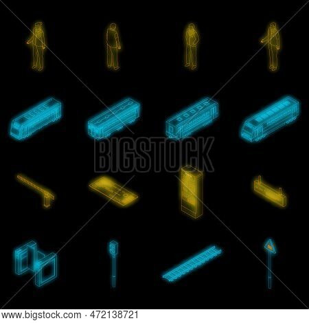 Electric Train Driver Icons Set. Isometric Set Of Electric Train Driver Vector Icons Neon Olor On Bl