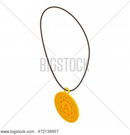Gold Coin Amulet Icon Isometric Vector. Magic Culture. Frame Bead