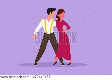 Character Flat Drawing Young People Dancing Salsa. Happy Man And Woman In Dance. Pairs Of Dancers Wi