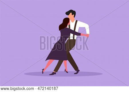 Graphic Flat Design Drawing People Dancing Salsa. Young Man And Woman In Dance Together. Pairs Of Da