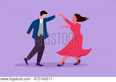 Cartoon Flat Style Drawing Attractive Man Woman Professional Dancer Couple Dancing Tango, Waltz Danc