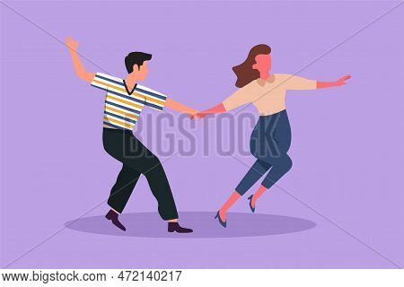 Character Flat Drawing Happy People Dancing Salsa. Attractive Man And Woman In Dance. Pair Of Dancer