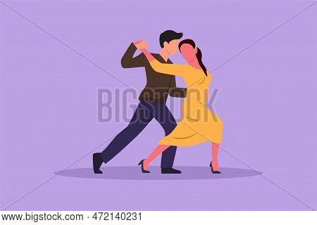 Character Flat Drawing People Dancing Salsa. Young Man And Woman In Dance. Pairs Of Dancers With Wal