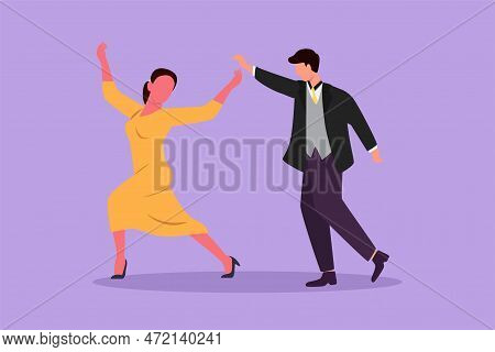 Graphic Flat Design Drawing Young Man And Woman Professional Dancer Couple Dancing Tango, Waltz Danc