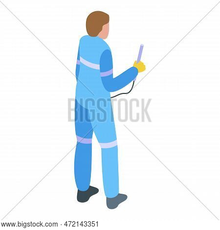 Young Gasman Icon Isometric Vector. Gas Worker. House Factory