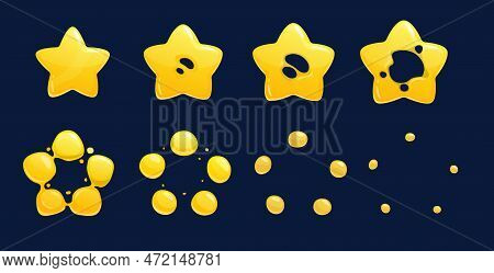 Cartoon Golden Star Sprite Animation, Vector Ui For Video Game. Animated Sheet Frame Of Gold Star Ex