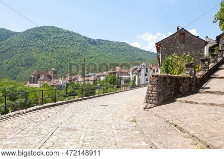 Old Town Of The Beautiful Village Of Anso, Huesca, Spain. Pyrenees Region