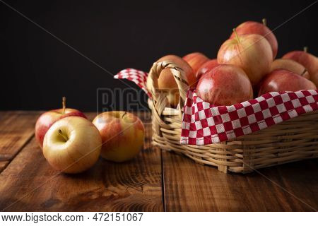 Several Royal Gala Apples (malus Domestica) On Wooden Rustic Table.
Apple Trees Are Cultivated World