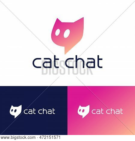 Cat Chat Logo. Icon For Internet Chat, Fan Club, Internet Community. Cat Head Like Speech Bubble Wit