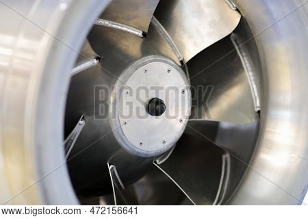 Stainless Steel Industrial Extractor Fan Close Up. Selective Focus.