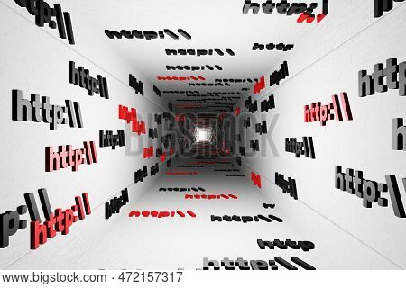 Http Symbol Sign In White Tunnel Background 3d Render. Hypertext Transfer Protocol Secure Web 3