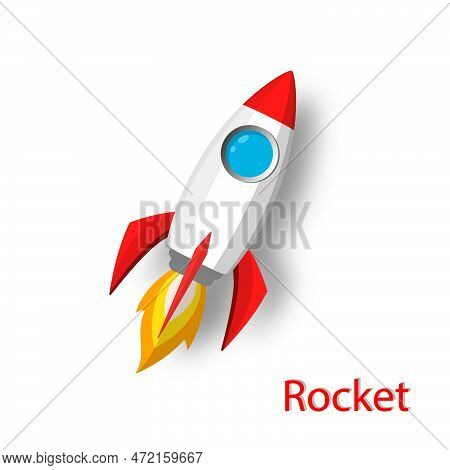 Space Rocket Launch Model Icon And Flame. Logo Or Banner
