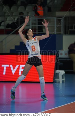 Istanbul, Turkiye - January 18, 2023: Yasemin Guveli Serves During Eczacibasi Dynavit Vs Vc Maritza 