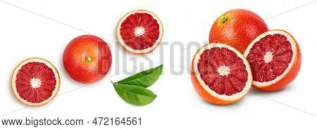 Blood Red Oranges Isolated On White Background . Top View. Flat Lay