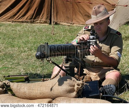 Yorkshire Wartime Experience, Leeds, Uk, !3 August 2022. Living History Show, British Vickers Maxim 