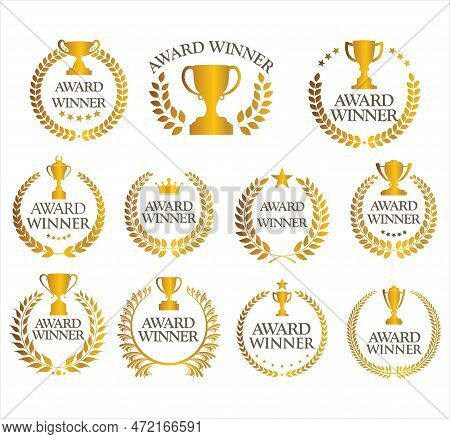 Award Winner Emblem Collection Of Gold Laurel Wreath Black Text